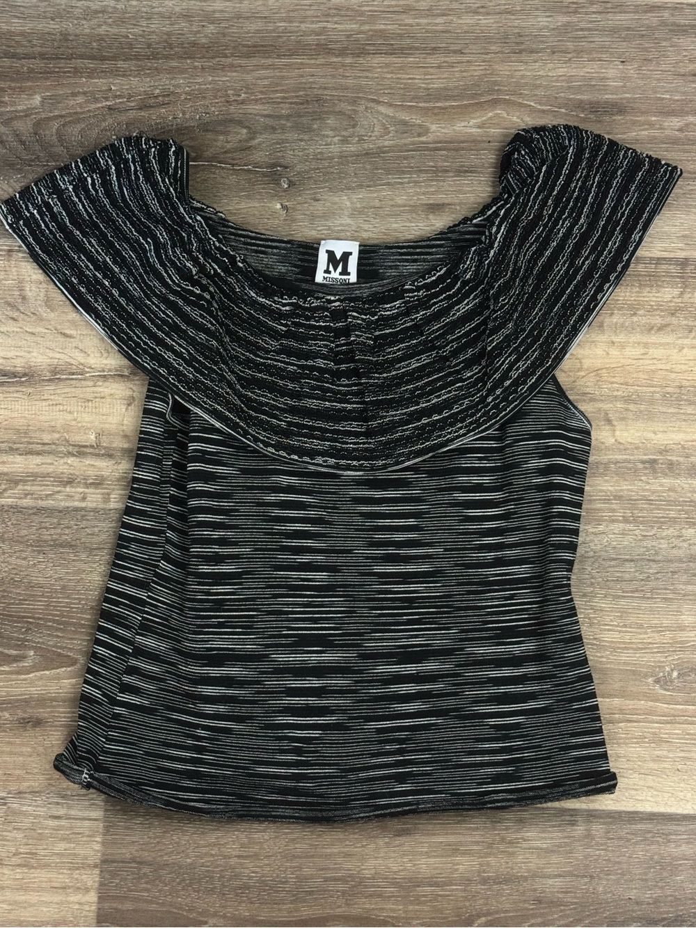Missoni Vintage Black White Ruffle Top Women’s Small